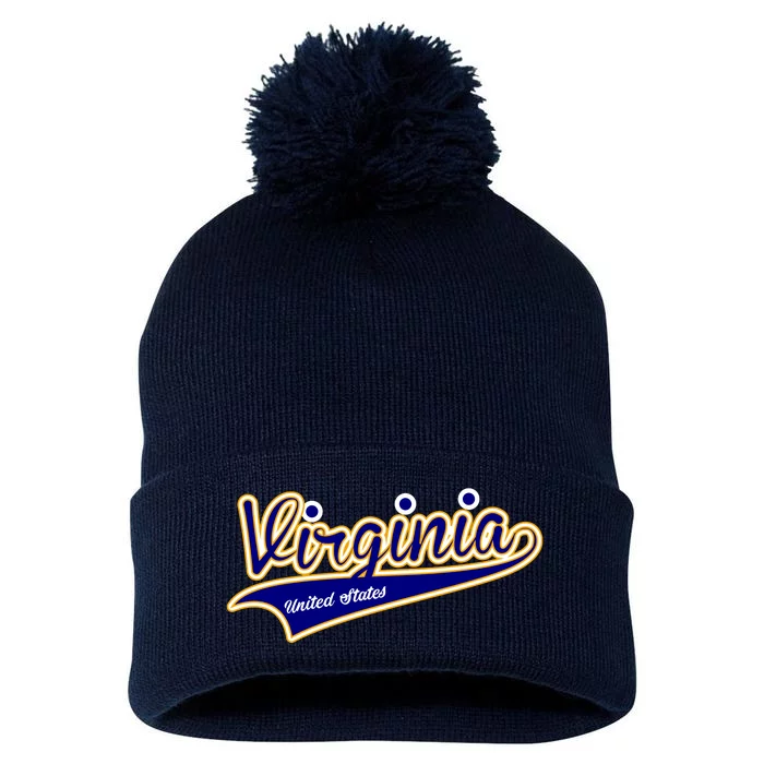 Virginia Varsity Style Pom Pom 12in Knit Beanie