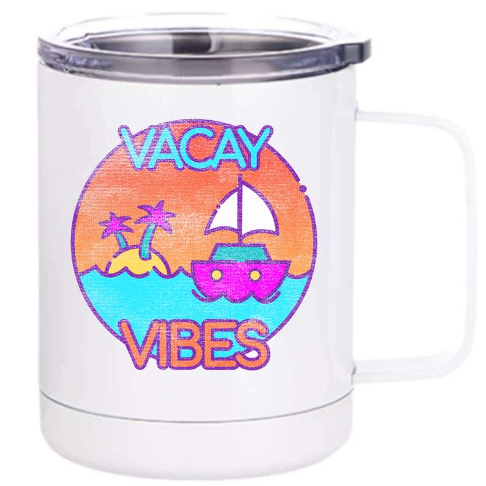 Vintage Vacay Summer Beach Palms Cruise Vacation Vibes Tee Great Gift Front & Back 12oz Stainless Steel Tumbler Cup