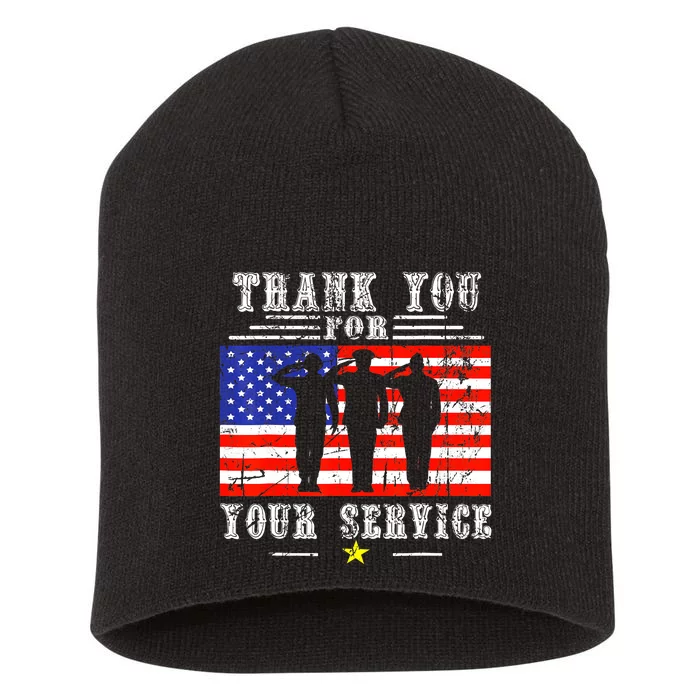 Vintage Veteran Thank You For Your Service Veterans Day Short Acrylic Beanie