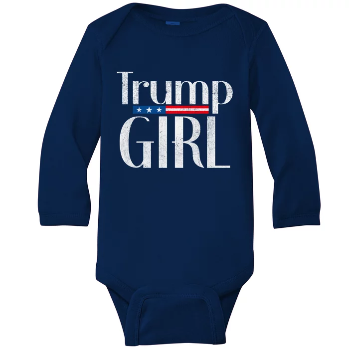 Vintage Vote Trump Republican Us Flag 2024 Gift Baby Long Sleeve Bodysuit