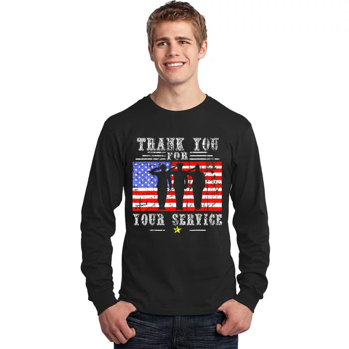 Vintage Veteran Thank You For Your Service VeteranS Day Tall Long Sleeve T-Shirt