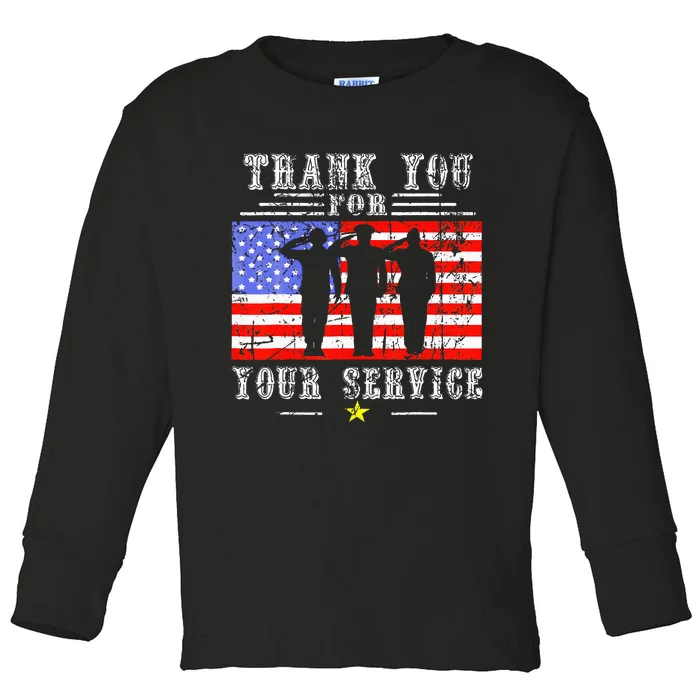 Vintage Veteran Thank You For Your Service VeteranS Day Toddler Long Sleeve Shirt