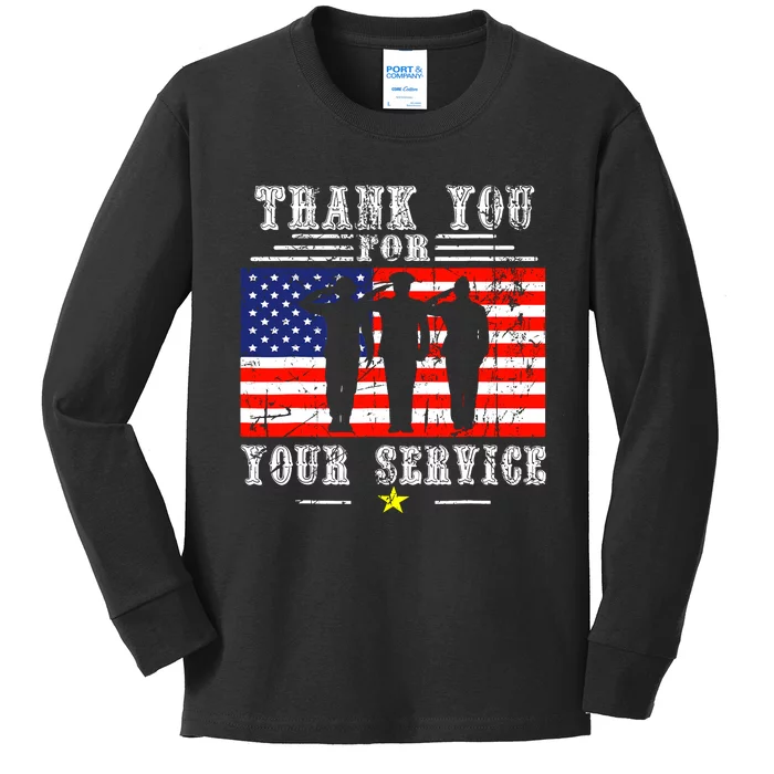 Vintage Veteran Thank You For Your Service Veterans Day Kids Long Sleeve Shirt