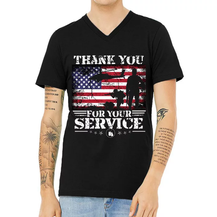 Vintage Veteran Thank You For Your Service VeteranS Day V-Neck T-Shirt