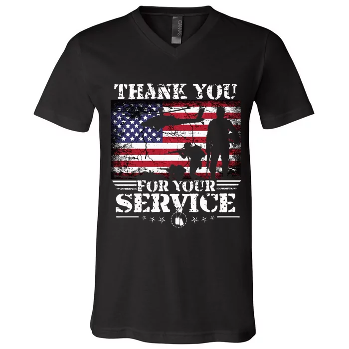 Vintage Veteran Thank You For Your Service VeteranS Day V-Neck T-Shirt