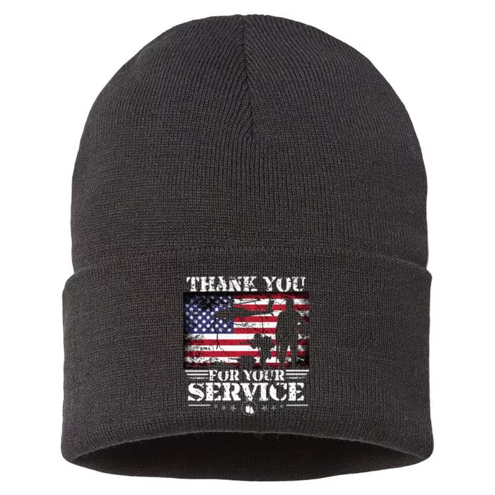 Vintage Veteran Thank You For Your Service VeteranS Day Sustainable Knit Beanie