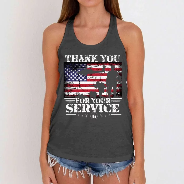 Vintage Veteran Thank You For Your Service VeteranS Day Women's Knotted Racerback Tank