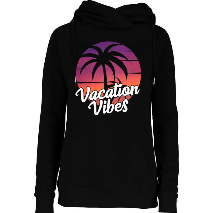 Vacation Vibes Tropical Retro Sunset Womens Funnel Neck Pullover Hood