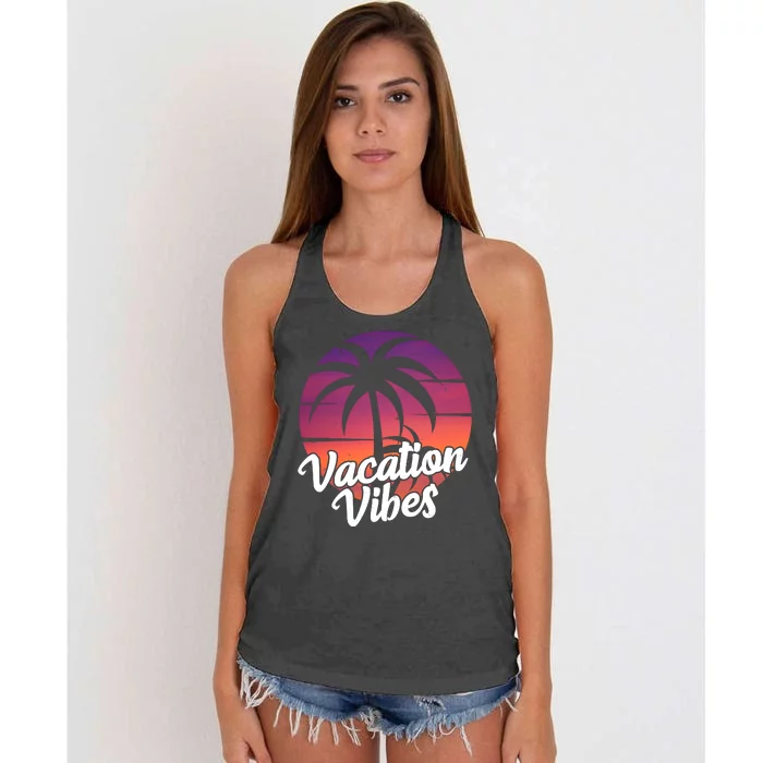 Vacation Vibes Tropical Retro Sunset Women's Knotted Racerback Tank