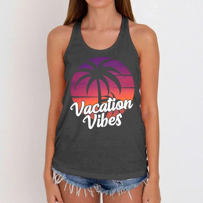 Vacation Vibes Tropical Retro Sunset Women's Knotted Racerback Tank