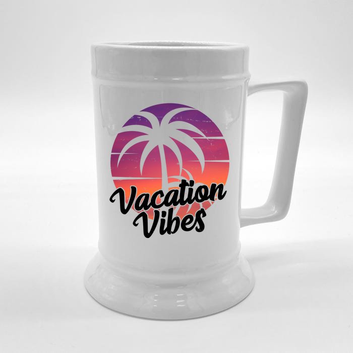 Vacation Vibes Tropical Retro Sunset Front & Back Beer Stein