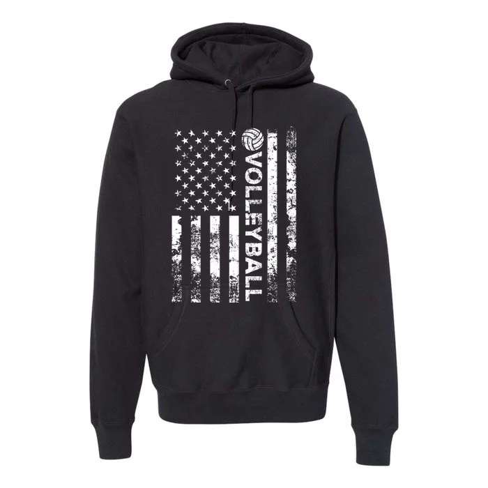 Volleyball Vintage Usa American Flag Gift Premium Hoodie