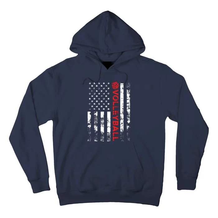 Volleyball Vintage USA American Flag Hoodie