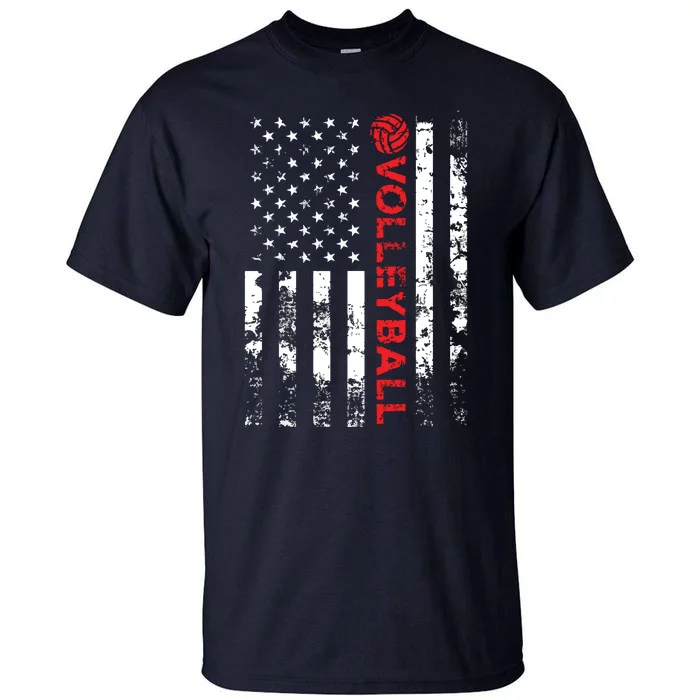 Volleyball Vintage USA American Flag Tall T-Shirt