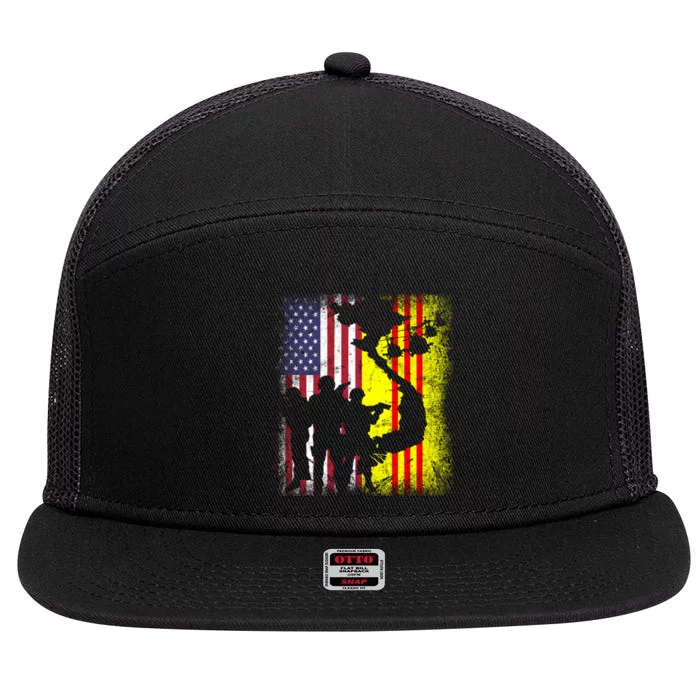 Vietnam Veteran USA Flag Veteran Grandpa Retired Gift 7 Panel Mesh Trucker Snapback Hat