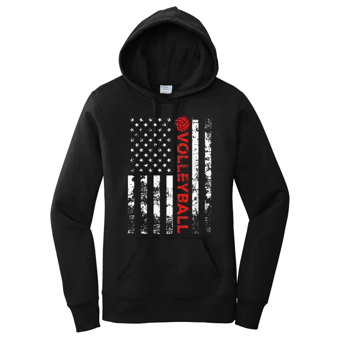 Volleyball Vintage USA American Flag Women's Pullover Hoodie