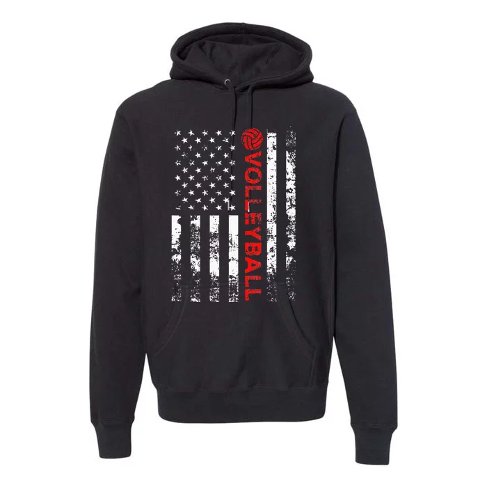 Volleyball Vintage USA American Flag Premium Hoodie