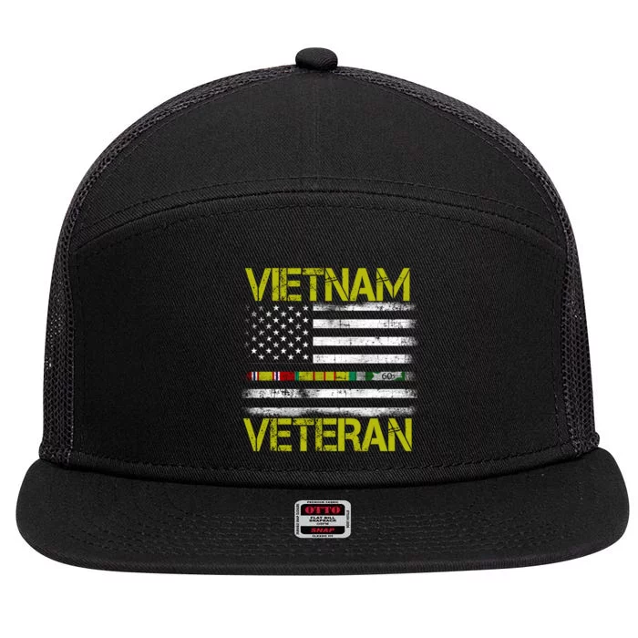 Vietnam Veteran USA Flag Ribbon Gift 7 Panel Mesh Trucker Snapback Hat