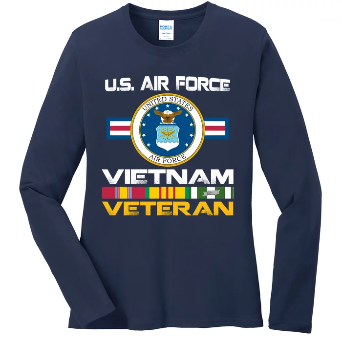 Vietnam Veteran USA Flag Vietnam Vet Flag Ladies Long Sleeve Shirt