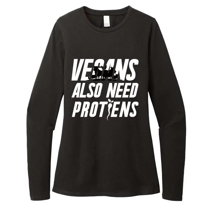 Vegan Veganism Vegetable Gift Vegans Also Need Proteins Gift Womens CVC Long Sleeve Shirt