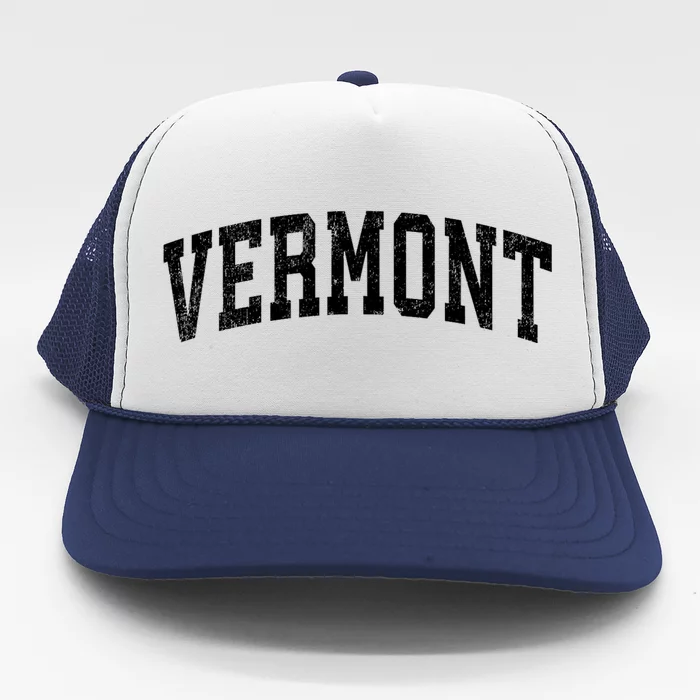 Vermont Vintage Varsity Sports Text Trucker Hat