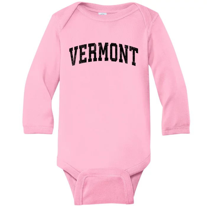 Vermont Vintage Varsity Sports Text Baby Long Sleeve Bodysuit