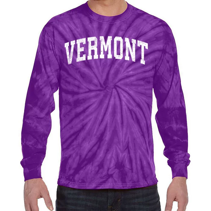 Vermont Vintage Varsity Sports Text Tie-Dye Long Sleeve Shirt