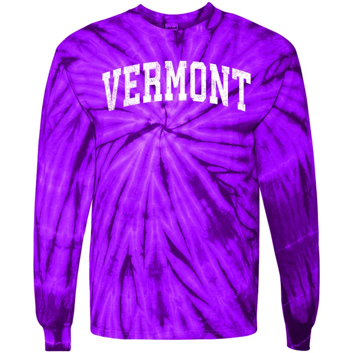 Vermont Vintage Varsity Sports Text Tie-Dye Long Sleeve Shirt