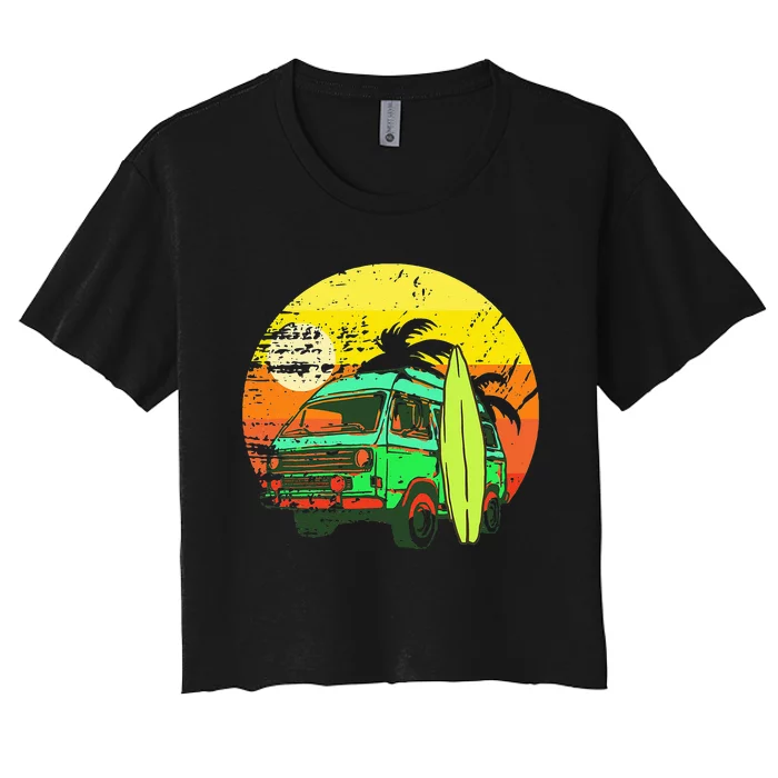 Vintage Van Van Life Distressed Sunset Retro Van Women's Crop Top Tee