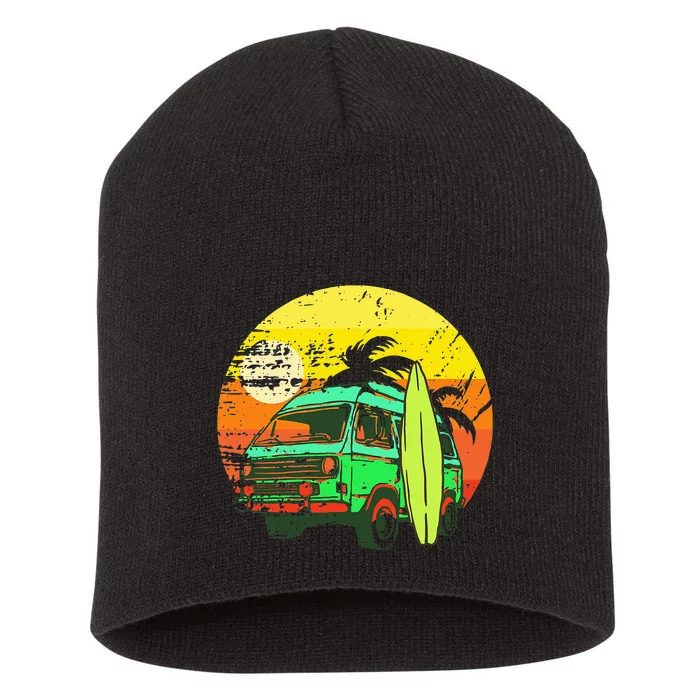 Vintage Van Van Life Distressed Sunset Retro Van Short Acrylic Beanie