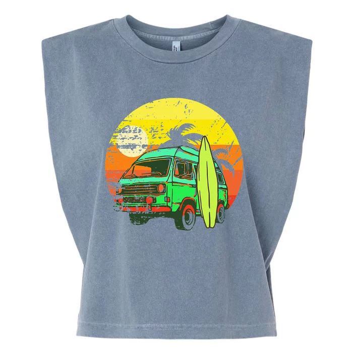 Vintage Van Van Life Distressed Sunset Retro Van Garment-Dyed Women's Muscle Tee