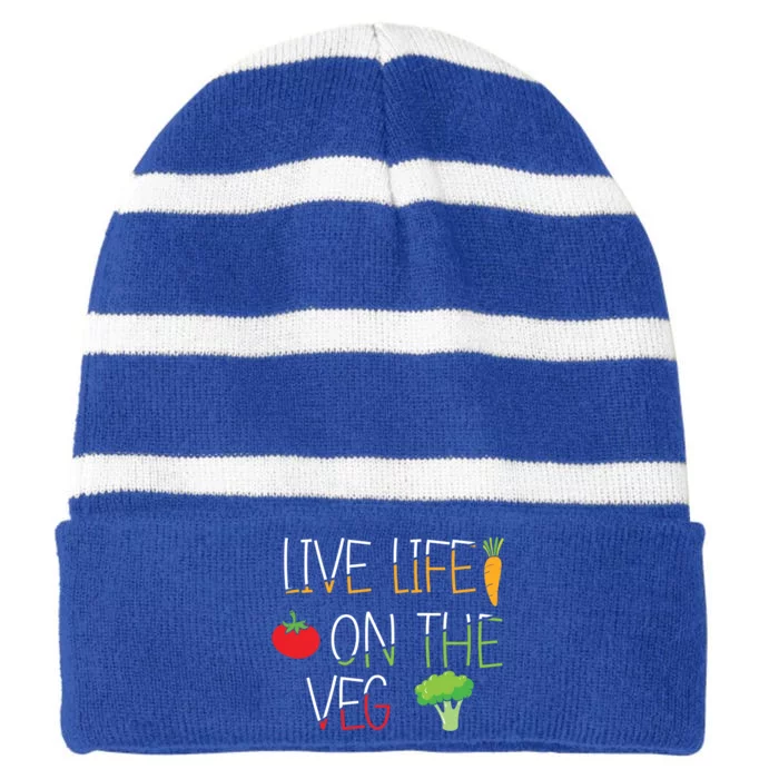 Vegetables Vegetarian Vegan Live Life On The Veg Great Gift Striped Beanie with Solid Band