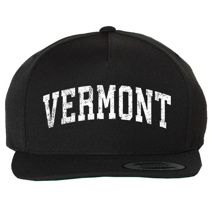 Vermont Vintage Varsity Sports Text Wool Snapback Cap