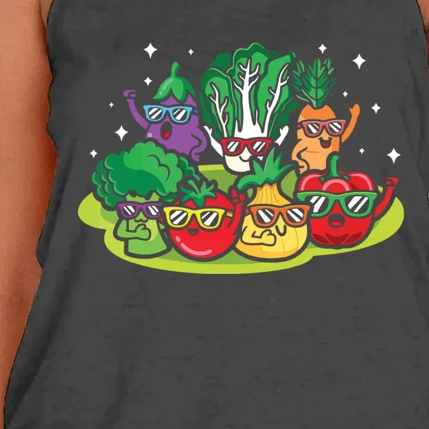 Veggie Vegetables Vegan Vegetarian Funny Veggies Sunglasses Women's Knotted Racerback Tank