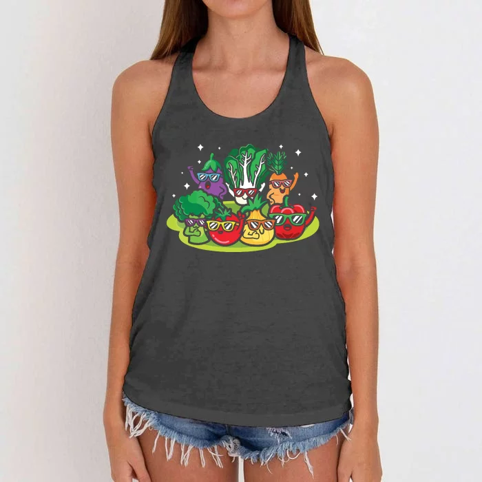 Veggie Vegetables Vegan Vegetarian Funny Veggies Sunglasses Women's Knotted Racerback Tank