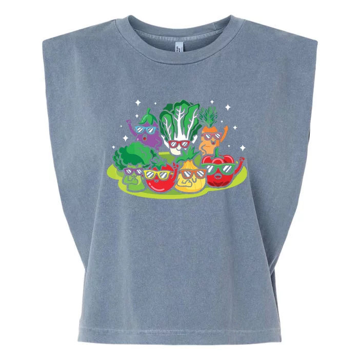 Veggie Vegetables Vegan Vegetarian Funny Veggies Sunglasses Garment-Dyed Women's Muscle Tee