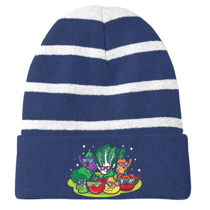 Veggie Vegetables Vegan Vegetarian Funny Veggies Sunglasses Striped Beanie with Solid Band