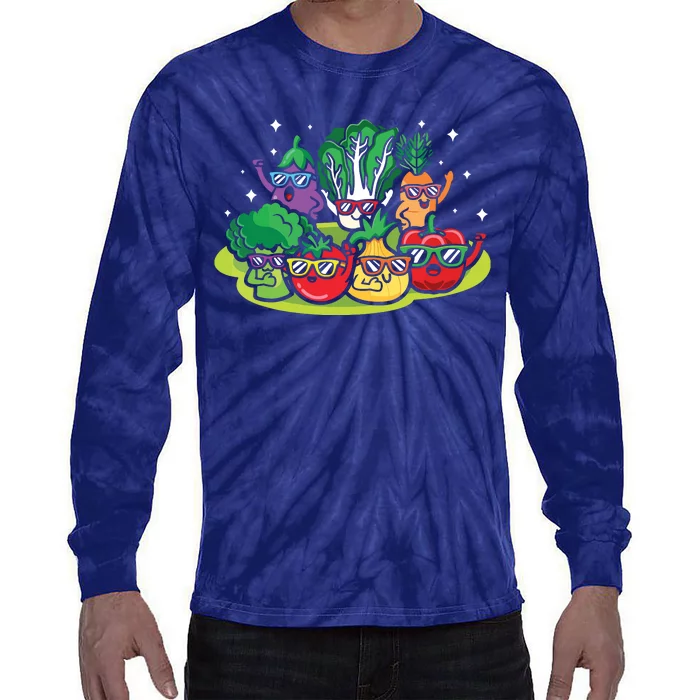 Veggie Vegetables Vegan Vegetarian Funny Veggies Sunglasses Tie-Dye Long Sleeve Shirt