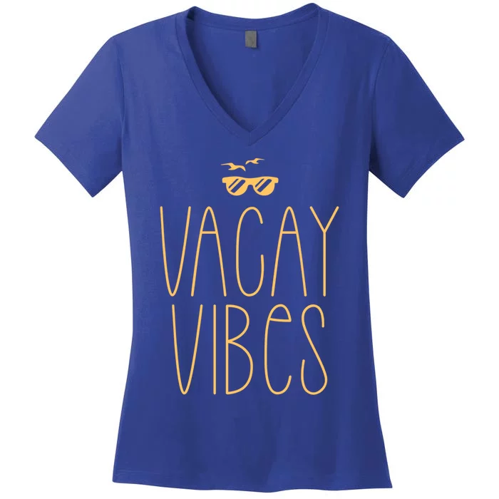 Vacay Vibe Vacationer Summer Sun Beach Vacation Holiday Gift Women's V-Neck T-Shirt