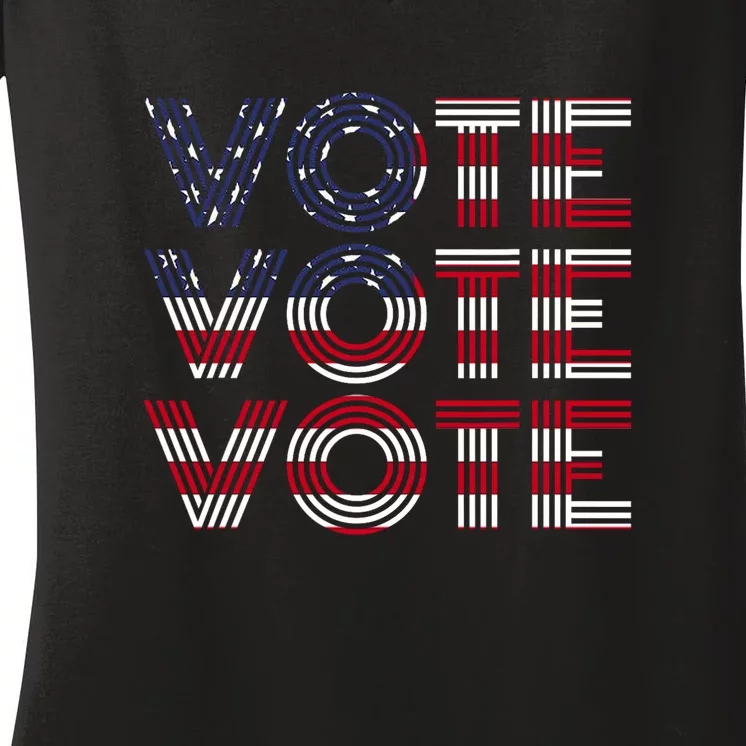 Vote Vote Vote Flag America Retro Election Simple Design Women's V-Neck T-Shirt