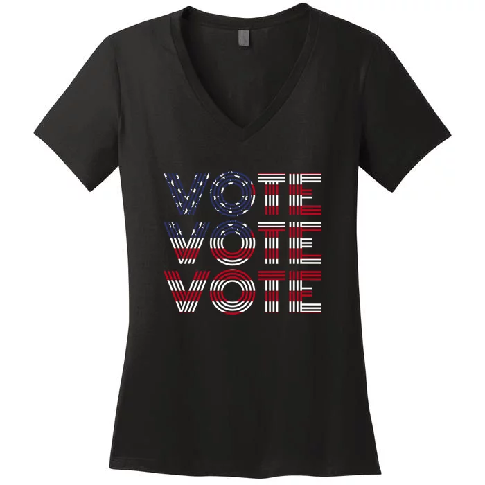 Vote Vote Vote Flag America Retro Election Simple Design Women's V-Neck T-Shirt