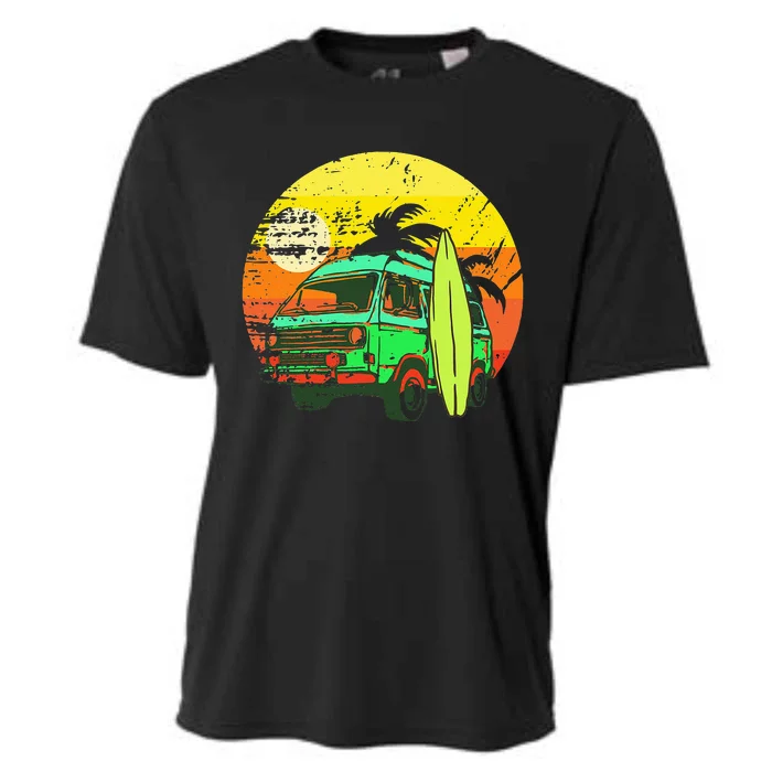 Vintage Van Van Life Distressed Sunset Retro Van Cooling Performance Crew T-Shirt