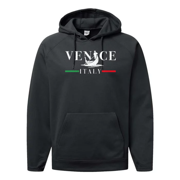 Vintage Venice With Gondola And Italy Flag Performance Fleece Hoodie