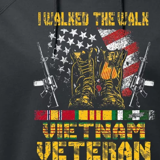 Vietnam Veteran With Us Flag With Combat Boots Performance Fleece Hoodie