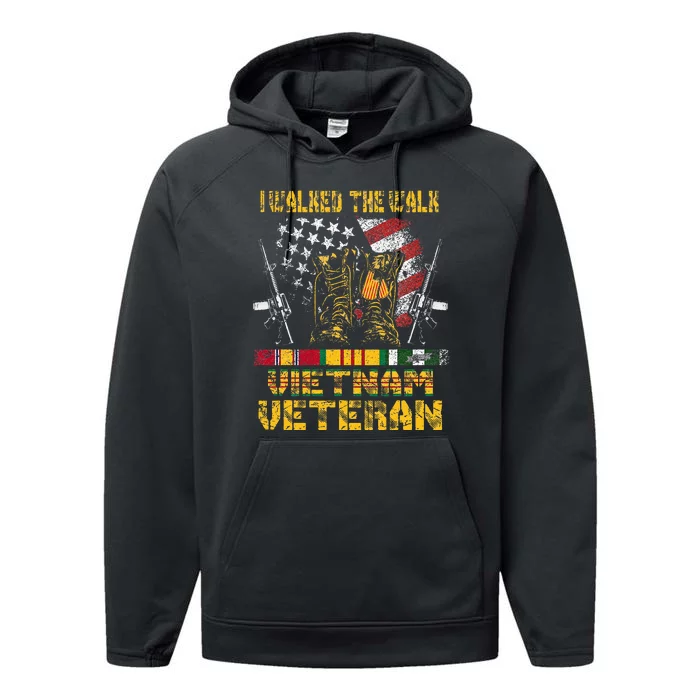 Vietnam Veteran With Us Flag With Combat Boots Performance Fleece Hoodie