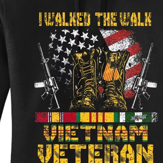 Vietnam Veteran With Us Flag With Combat Boots Women's Pullover Hoodie