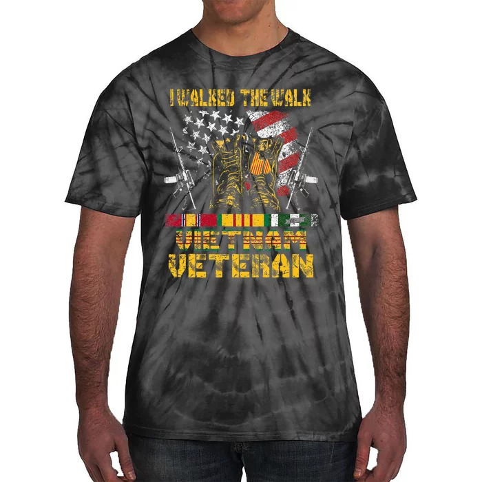 Vietnam Veteran With Us Flag With Combat Boots Tie-Dye T-Shirt