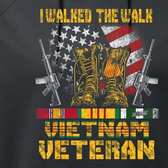 Vietnam Veteran With Us Flag With Combat Boots Patriotic Performance Fleece Hoodie