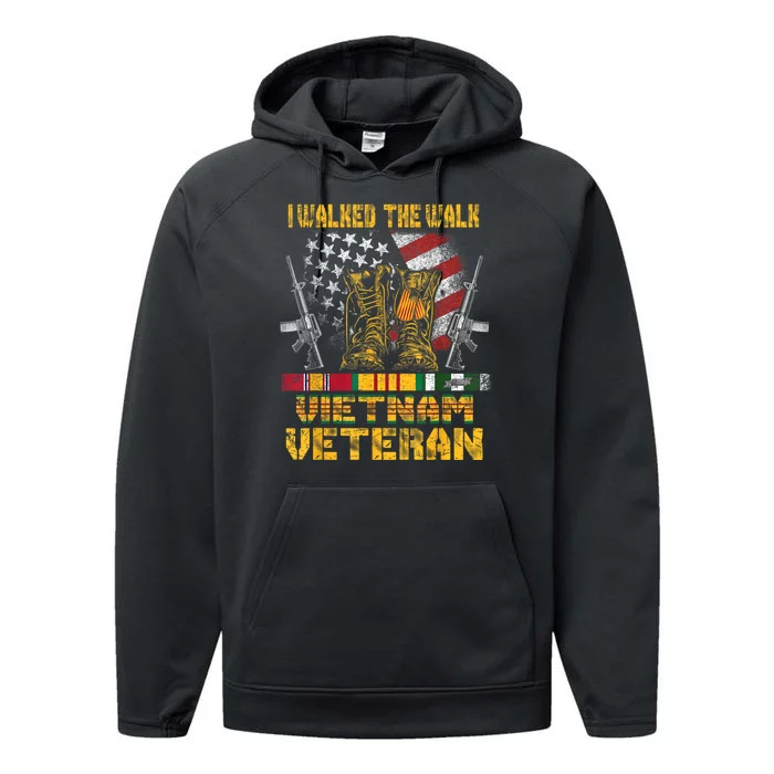 Vietnam Veteran With Us Flag With Combat Boots Patriotic Performance Fleece Hoodie