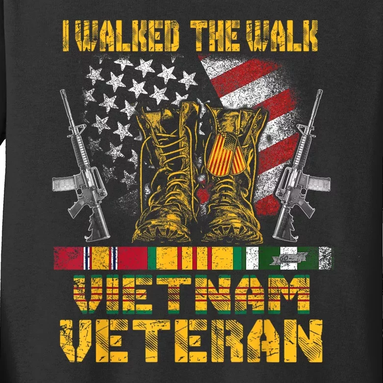 Vietnam Veteran With Us Flag With Combat Boots Patriotic Kids Long Sleeve Shirt